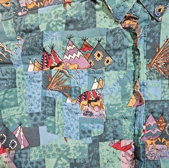 Vintage Parhandle Slim Western Shirt Men’s 16.5 L Teepee Horse Print USA Made - Picture 8 of 10